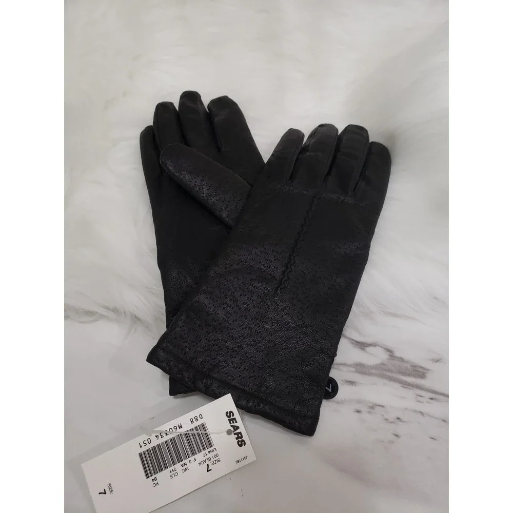 Fownes Genuine Leather Gloves Women's Black Size 7 Zigzag 9522
